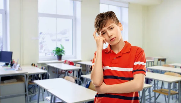 Education School People Concept Portrait Sad Thinking Boy Red Polo — Fotografia de Stock