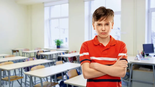 Education School People Concept Portrait Unhappy Boy Red Polo Shirt — 图库照片
