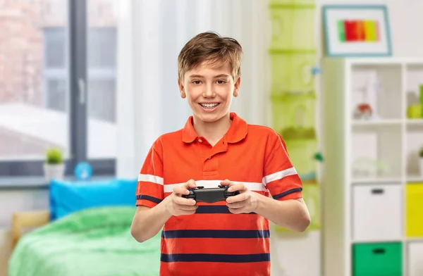 Gaming Leisure People Concept Portrait Happy Smiling Boy Red Polo — Stockfoto