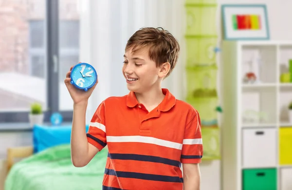 Time Management People Concept Portrait Happy Smiling Boy Red Polo — Stockfoto