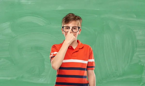 Vision Education School Concept Portrait Happy Smiling Boy Eyeglasses Red — Foto Stock