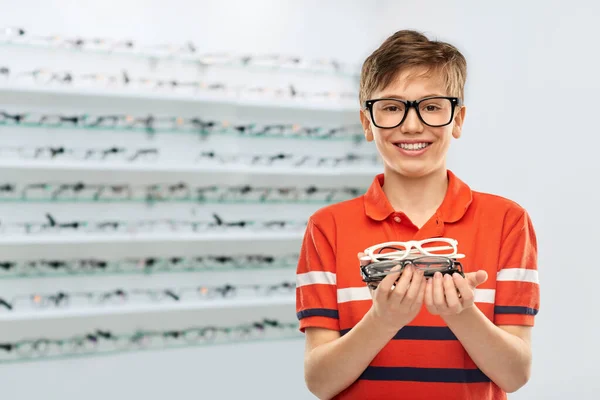 Vision Eyesight Children Concept Portrait Happy Smiling Boy Red Polo — Fotografia de Stock