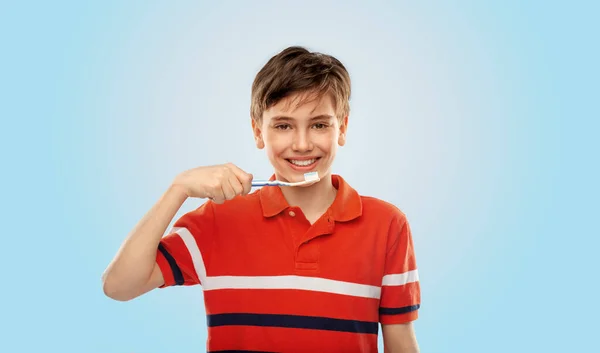 Dental Care Hygiene People Concept Happy Smiling Boy Brushing Teeth — Foto Stock