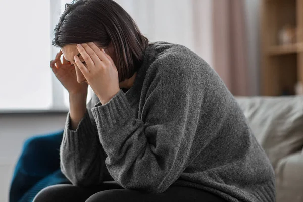 Mental Health Psychological Problem Depression Concept Close Stressed Woman Having — Foto de Stock