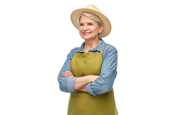 Κηπουρική Γεωργία Και Ηλικιωμένοι Έννοια Πορτρέτο Του Χαμογελαστού Ηλικιωμένη Γυναίκα — Φωτογραφία Αρχείου