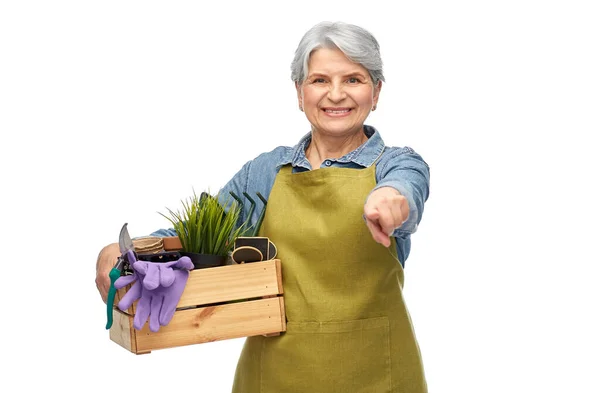 Gardening Farming Old People Concept Portrait Smiling Senior Woman Green — Stockfoto