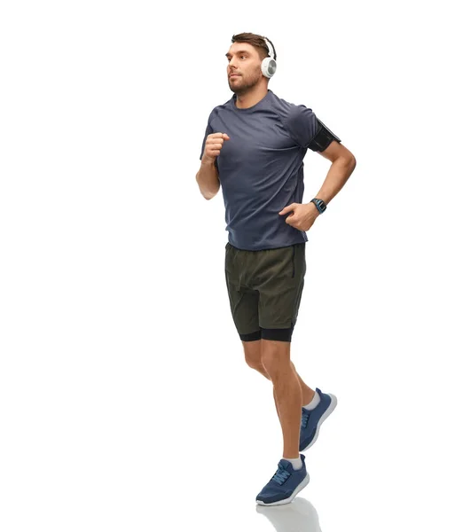 Fitness Sport Healthy Lifestyle Concept Man Headphones Smart Watch Tracker — 图库照片