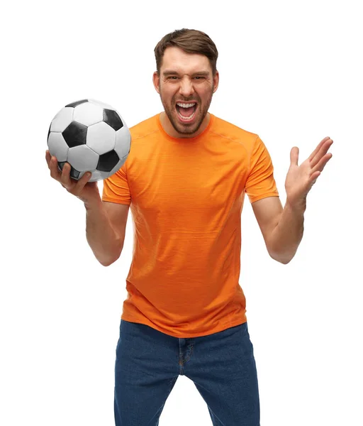 Esporte Jogos Lazer Conceito Pessoas Homem Sorridente Feliz Futebol Com — Fotografia de Stock