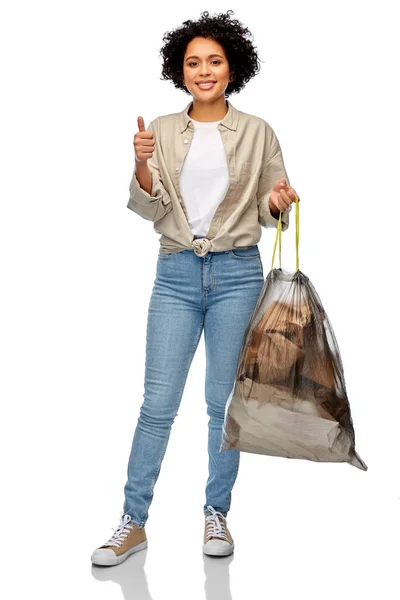 Recycling Waste Sorting Sustainability Concept Happy Smiling Woman Holding Paper — Zdjęcie stockowe