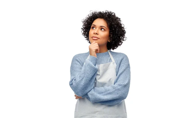 Cooking Culinary People Concept Thinking Dreaming Woman Apron White Background — Fotografia de Stock