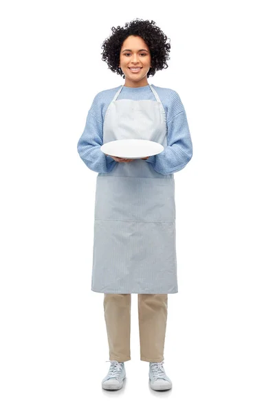 Cooking Culinary People Concept Happy Smiling Woman Apron Holding Clean — Stock Photo, Image