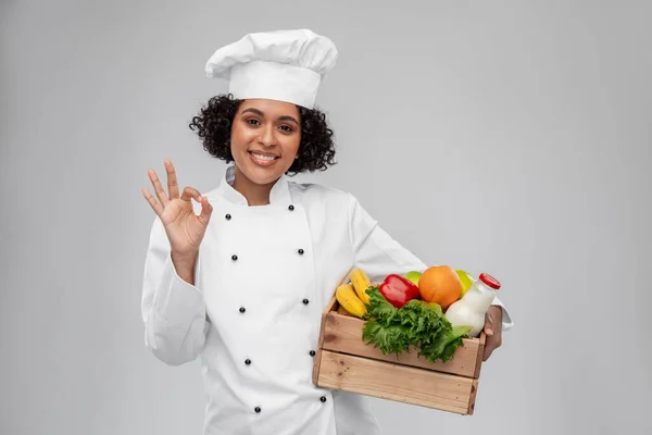 Cooking Culinary People Concept Happy Smiling Female Chef Toque Holding —  Fotos de Stock