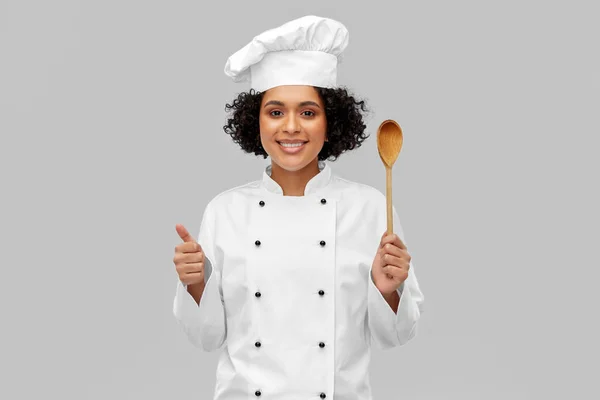 Cooking Gesture People Concept Happy Smiling Female Chef White Toque — Foto Stock