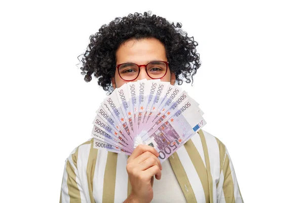 Finance Currency People Concept Happy Man Holding Euro Money Banknotes — Stockfoto