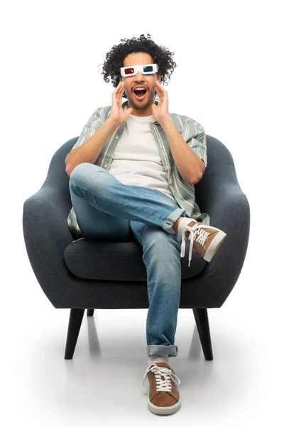 Cinema Leisure Entertainment Concept Happy Smiling Young Man Glasses Watching — Fotografia de Stock