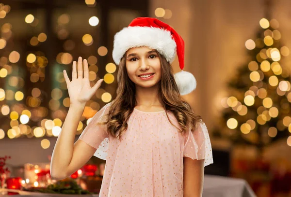 Christmas Holidays People Concept Happy Smiling Teenage Girl Santa Helper — 图库照片