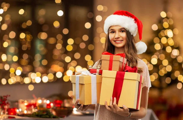 Christmas Holidays People Concept Happy Smiling Teenage Girl Santa Helper — Stockfoto