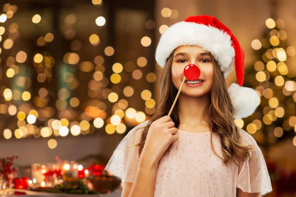 Christmas Party Holidays Photo Booth Concept Happy Smiling Teenage Girl — Stock Photo, Image