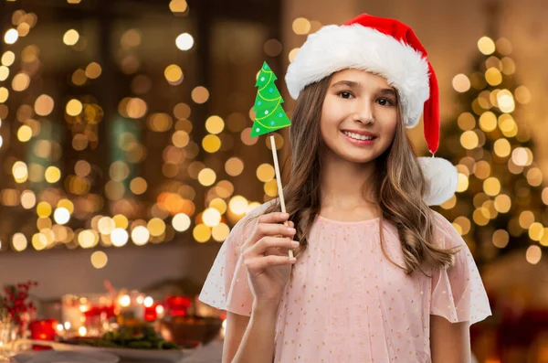 Holidays Photo Booth Concept Happy Smiling Teenage Girl Santa Helper — Foto de Stock