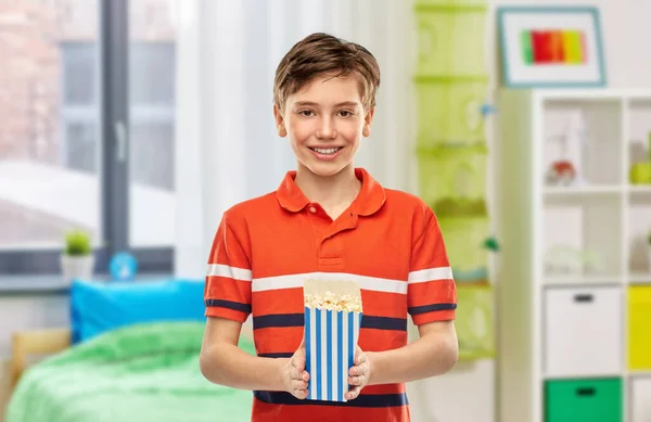 Unhealthy Eating People Concept Portrait Happy Smiling Boy Eating Popcorn — Photo