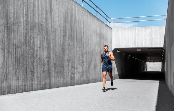 Fitness Sport Healthy Lifestyle Concept Young Man Running Out Tunnel — Stock Photo, Image