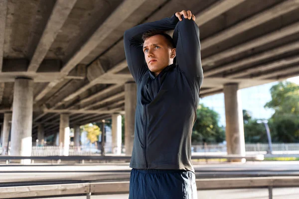 Fitness Sport Een Gezonde Levensstijl Concept Man Stretching Schouder Onder — Stockfoto