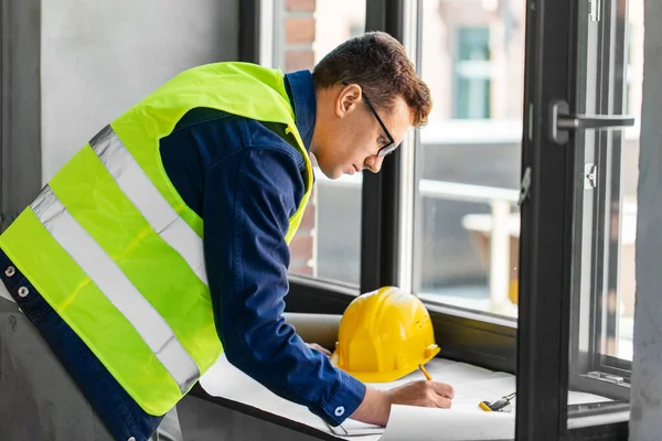 Architecture Construction Business People Concept Male Architect Blueprint Working Office — Stockfoto