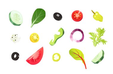 Salata malzemeleri, vektör besin çizimi, sağlıklı beslenme konsepti.
