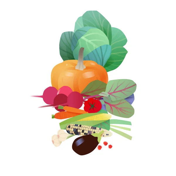 野菜のイラスト たくさんのコンセプトの角 収穫風景 — ストックベクタ