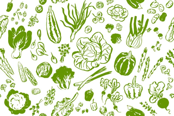 Gemüsezeichnung Nahtloses Handgezeichnetes Kritzelmuster Illustration Für Kochbuchhintergründe Karten Poster Banner — Stockvektor