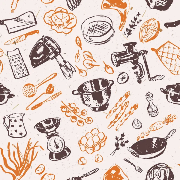 Kitchen Utensils Background Cookbook Seamless Pattern Culinary Tools Supplies Illustration — Image vectorielle