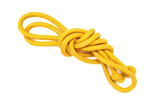 Amarelo pulando corda isolada no fundo branco — Fotografia de Stock