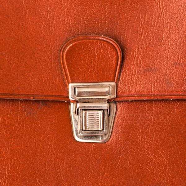 Metal lock old red leather briefcase — Stock Photo, Image