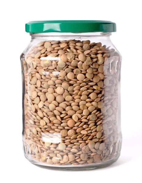 Lentils in a glass jar Stock Image