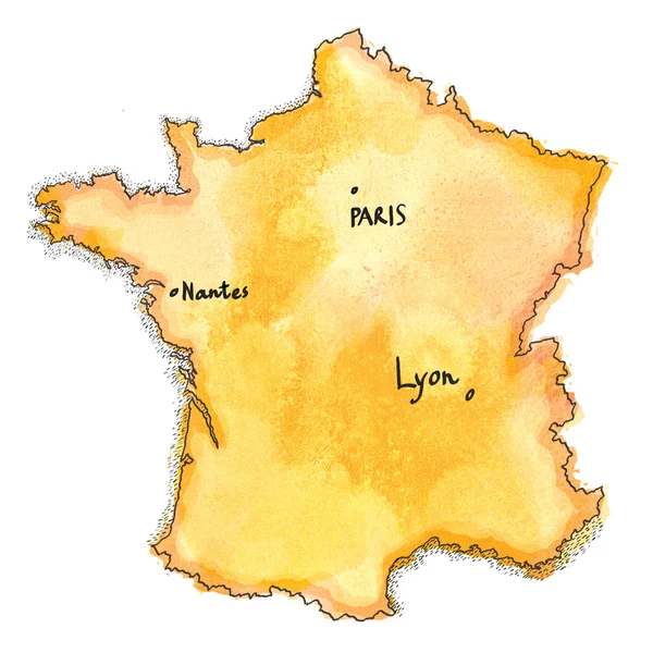 프랑스 지도 수채화 물감 페인트 — 스톡 사진