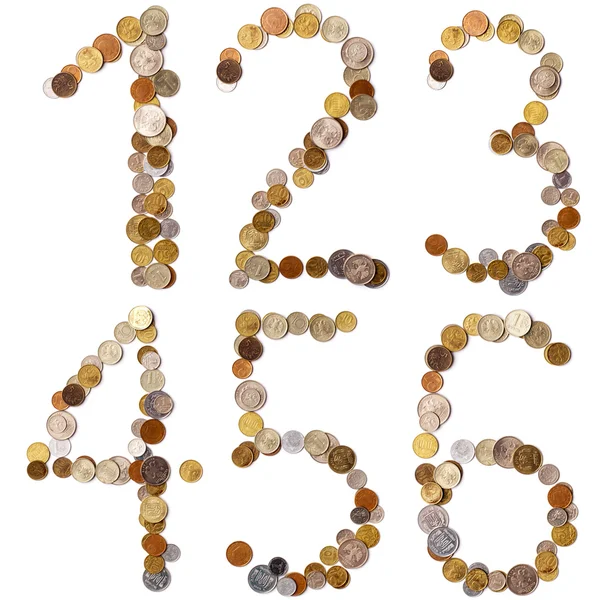 1-2-3-4-5-6 letras del alfabeto de las monedas — Foto de Stock