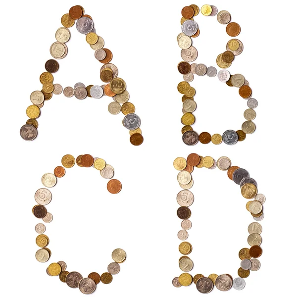 A-B-C-D alphabet letters from the coins — Stock Photo, Image