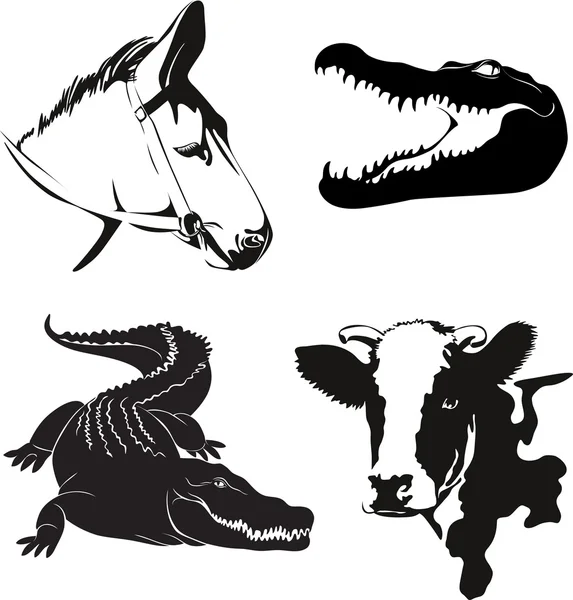 Vector illustration of various farm animals silhouettes — Stock Vector