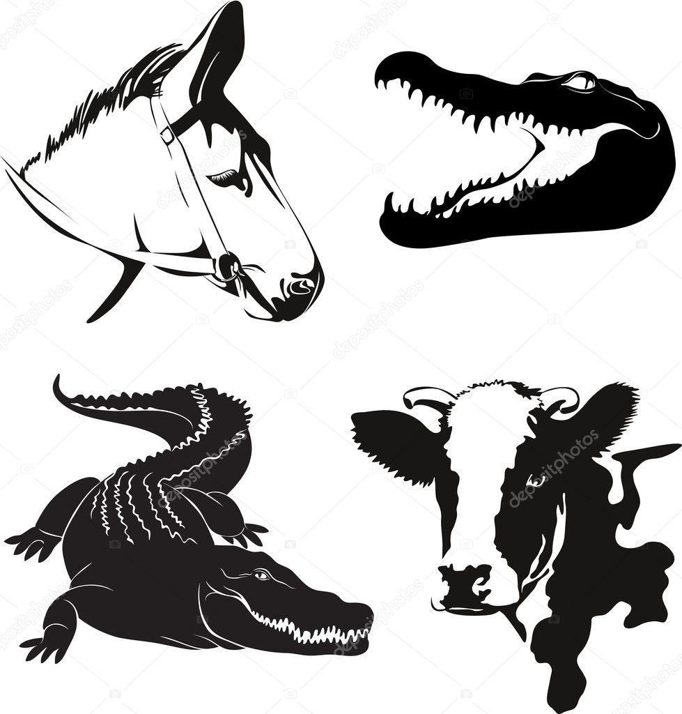 Vector illustration of various farm animals silhouettes