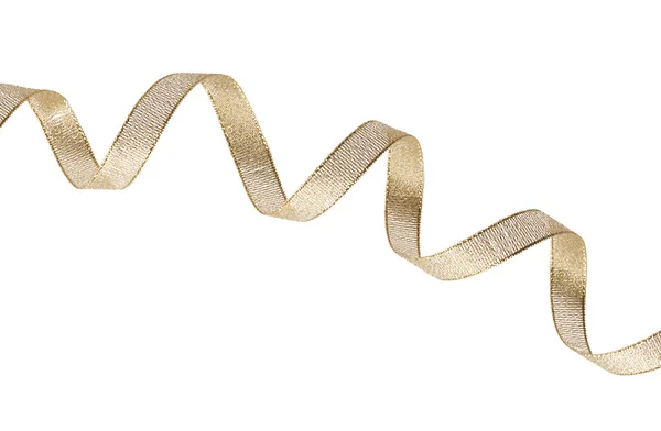 Piękny blask złota wstążka taśmy curl na białym tle — Zdjęcie stockowe