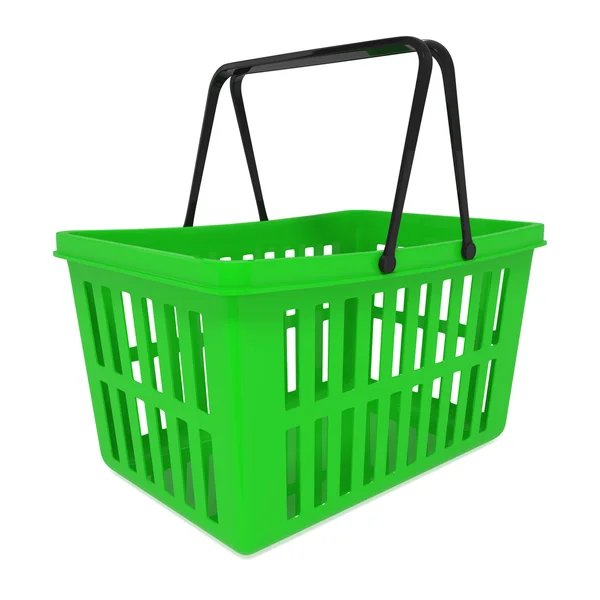 Lege groene winkelmandje geïsoleerd op wit — Stockfoto