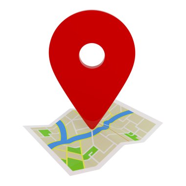 GPS işaretçi üzerinde beyaz izole yol haritası üzerinde