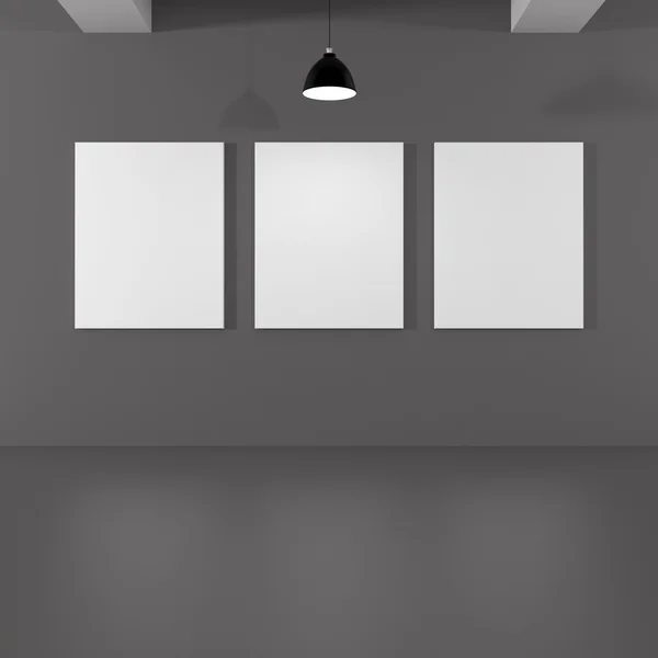 Interior con lámpara y marcos de pintura en blanco —  Fotos de Stock