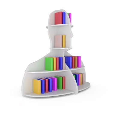 beyaz izole kitap ile baş raf