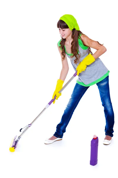 Teen with mop — Stock Photo, Image