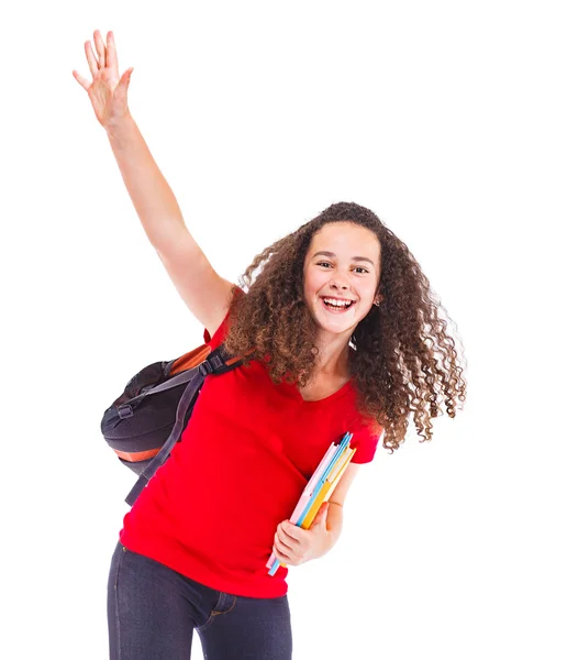 Student waving her hand — Stock Photo, Image