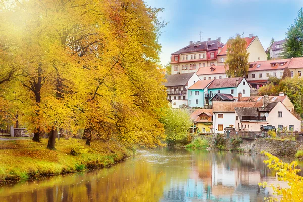 Güzel evler ve sonbaharda ağaçlar — Stok fotoğraf