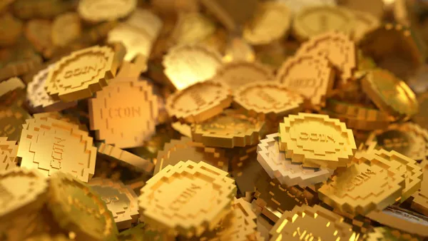 Stilisierte Goldmünzen schließen detaillierten digitalen Hintergrund ein — Stockfoto