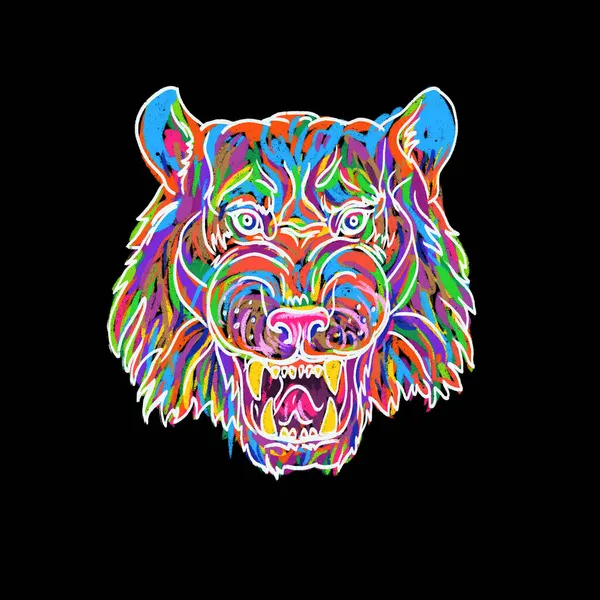 Acid Tiger ζωγραφισμένο στο χέρι ψηφιακό πορτρέτο ζώων εικονογράφησης — Φωτογραφία Αρχείου