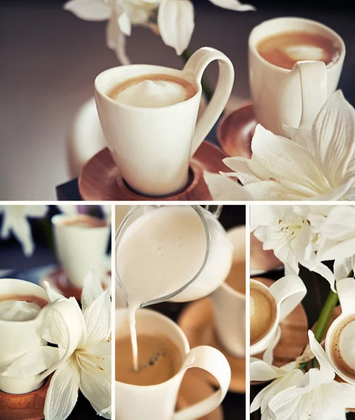 Coffee cups with flowers — Stock Photo, Image